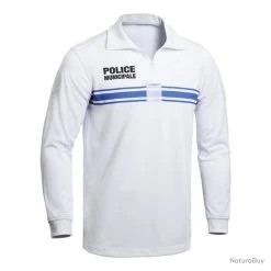 Polo Manches Longues Police Municipale P.M. ONE Blanc