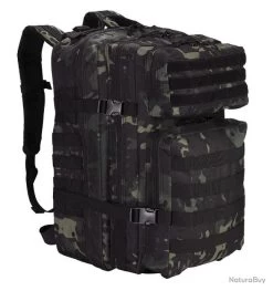 Sac à Dos Tactique Militaire 45L Chasse Pêche Randonnée Camping Escalade Camouflage Noir