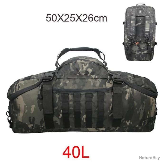 Sac à Dos Tactique - 40L BLACK CAMO - Militaire Mixte & Polyvalent - Tissu Très Résistant 600D 3 Sac à Dos Tactique - 40L BLACK CAMO - Militaire Mixte & Polyvalent - Tissu Très Résistant 600D
