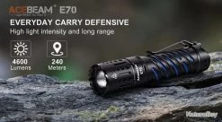 Lampe Torche Acebeam E70 AL - 4600 Lumens - 240 Mètres De Portée 16 Lampe Torche Acebeam E70 AL - 4600 Lumens - 240 Mètres De Portée -L'équipement tactique est un véritable gagnant. 00003 Lampe Torche Acebeam E70 AL 4600 Lumens 240 metres de portee