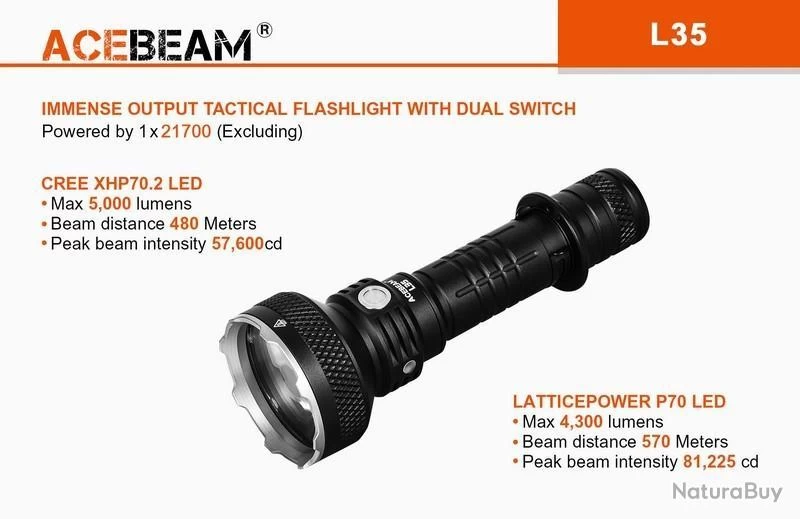 Lampe Torche Acebeam L35 - 5000 Lumens - 480 Mètres De Portée 5 Lampe Torche Acebeam L35 - 5000 Lumens - 480 Mètres De Portée – Image 3
