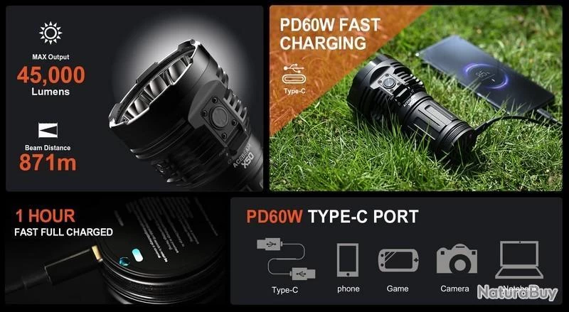 Lampe Torche Acebeam X50 2.0 - 45000 Lumens - Rechargeable - 871 Mètres De Portée 5 Lampe Torche Acebeam X50 2.0 - 45000 Lumens - Rechargeable - 871 Mètres De Portée – Image 3