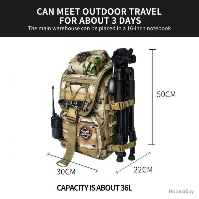 Sac à Dos Tactique Militaire 40L Jungle Bandoulière Homme Imperméable Chasse Randonnée Camping 5 Sac à Dos Tactique Militaire 40L Jungle Bandoulière Homme Imperméable Chasse Randonnée Camping – Image 3