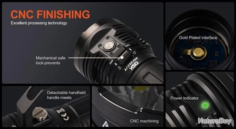 Lampe Torche Acebeam X50 2.0 - 45000 Lumens - Rechargeable - 871 Mètres De Portée 7 Lampe Torche Acebeam X50 2.0 - 45000 Lumens - Rechargeable - 871 Mètres De Portée – Image 5