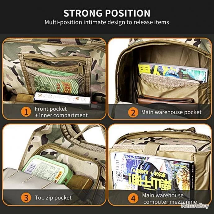 Sac à Dos Tactique Militaire 40L Vert Bandoulière Homme Imperméable Chasse Randonnée Camping 7 Sac à Dos Tactique Militaire 40L Vert Bandoulière Homme Imperméable Chasse Randonnée Camping – Image 5