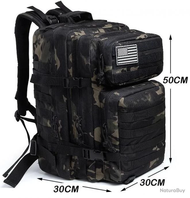 Sac à Dos Tactique Militaire 50L - CAMO Noir - Livraison Rapide 4 Sac à Dos Tactique Militaire 50L - CAMO Noir - Livraison Rapide – Image 2