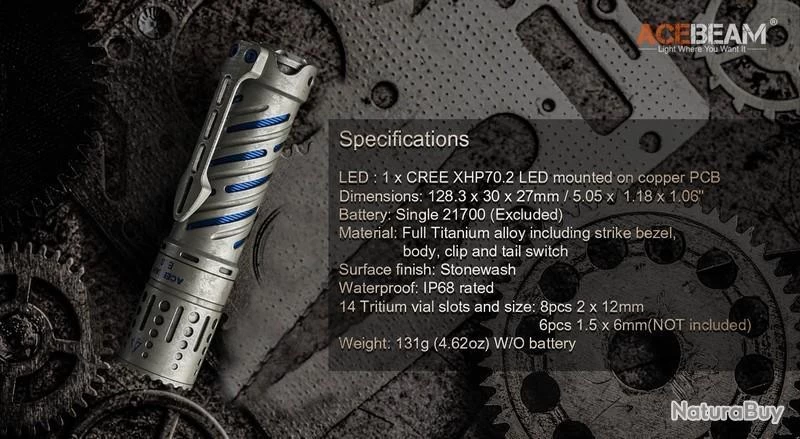 Lampe Torche Acebeam E70 TI Titane - 4000 Lumens - 220 Mètres De Portée 10 Lampe Torche Acebeam E70 TI Titane - 4000 Lumens - 220 Mètres De Portée – Image 8