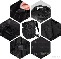 Sac à Dos Tactique Militaire 45L Chasse Pêche Randonnée Camping Escalade Camouflage Noir -L'équipement tactique est un véritable gagnant. 00008 Sac a Dos Tactique Militaire 45L Chasse Peche Randonnee Camping Escalade Camouflage Noir