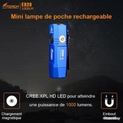 Fitorch ER20 Bleue Recharge Magnétique - 1000 Lumens - 7 Cm - 1 Accus 16340 -L'équipement tactique est un véritable gagnant. 00029 Fitorch ER20 bleue recharge magnetique 1000 Lumens 7 cm 1 accus 16340